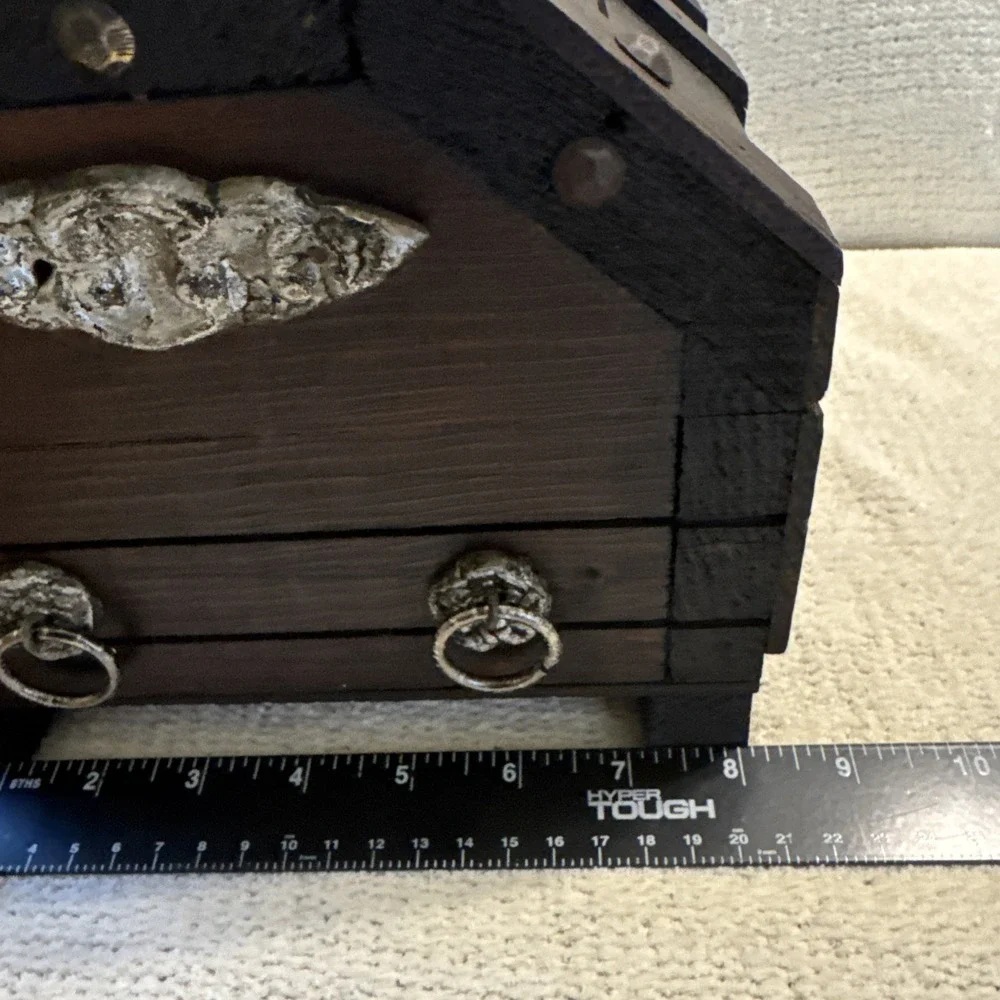 Vintage Wooden Treasure Chest Pirate Trinket Keepsake Storage Box 12